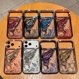 Luxury Glitter Butterfly Mobile Phone case for <b>iPhone</b> 17 16 15 Pro Max Electroplated bling Diamond <b>Camera</b> Frame tpu back <b>Cover</b> - Product Image 2
