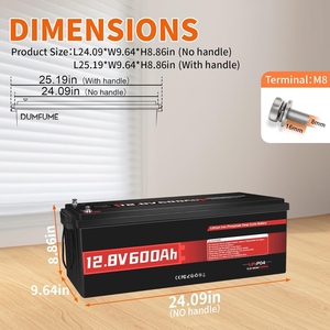 Batería de Litio LiFePO4 de 12.8V 600Ah con BMS, Más de 10000 Ciclos Profundos, Batería de Litio-Hierro de 7200Wh para Sistemas Solares de Autocaravanas, Camping Fuera de la Red - Product Image 2