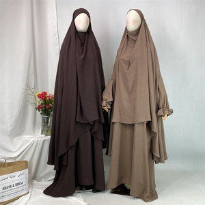 6778+2339# <b>Modest</b> Abaya <b>Set</b> 2PCS <b>Set</b> Bubble Crepe Chic Long Khimar With Side Hole and Pleated Cuff With Pockets Classy Dress - Product Image 4