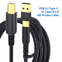 Câble 2-en-1 USB-A + Type-C vers Type-B haute vitesse 480 Mbps, gaine en nylon tressé, pour scanner d'ordinateur/imprimante HD