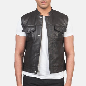 Gilets en cuir véritable de style tendance pour hommes – Qualité supérieure, respirants, pour motards, avec logo personnalisé, gilets en cuir à la mode - Product Image 1