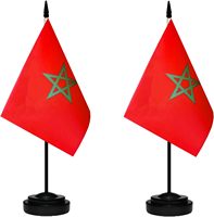 Vente en gros Petit mini drapeau de bureau marocain Set drapeau de pays marocain miniature avec mât noir pour les jeux de sport