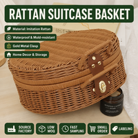 Panier de rangement en plastique tressé imitation rotin, style valise, avec couvercle, imperméable, multifonction, décoration d'intérieur, boîte cadeau