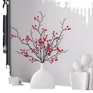 Décoration de vase en fleurs de soie artificielles, baies rouges artificielles, fruits de la fortune, style West Lake, pour mariage et décoration intérieure - Product Image 3