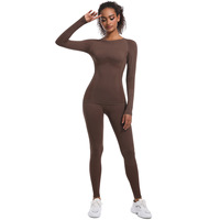 TongJoes Ensemble de yoga 2 pièces en élasthanne/nylon sans couture, sans couture, taille haute, col en V, pleine longueur, qui évacue la transpiration