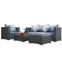 Ensemble de salon de jardin 4 pièces en rotin PE avec table basse et ottoman, mobilier de jardin en osier pour patio et cour