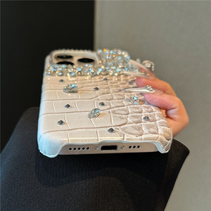Étui de téléphone portable antichoc en similicuir d'alligator de luxe léger orné de strass faits à la main pour les modèles 16 <span class=keywords><strong>Pro</strong></span> Max 14/13 - Product Image 5