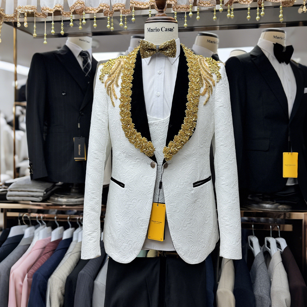 Bianco-3 pezzi/set-Giacca + gilet + pantaloni