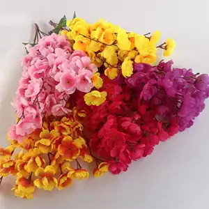 Hangu ODM 복숭아 꽃 지점 7 머리 인공 홈 웨딩 장식 많은 색상 핑크 복숭아 꽃