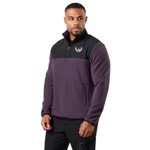 Sweat-shirt à col zippé en polaire pour homme, couleur prune, à blocs de couleurs, manches longues, chaud, pour le sport et les activités de plein air - Product Image 1