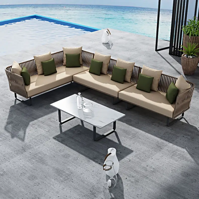 Dernière conception synthétique rotin couvert relaxant canapé ensemble accents de vie meubles de jardin en plein air