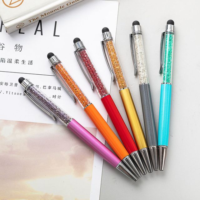 2-in-1 Luxury Crystal Metal Ballpoint Pen Colorful Crystal Filled Pens Diamond Soft Touch Screen Stylus Pen With Custom logo