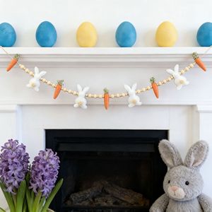 Decorazioni Pasquali per la Casa, Banner Primaverile, Ghirlanda <span class=keywords><strong>di</strong></span> Perline in Legno con Coniglietto Pasquale e Carota - Product Image 2