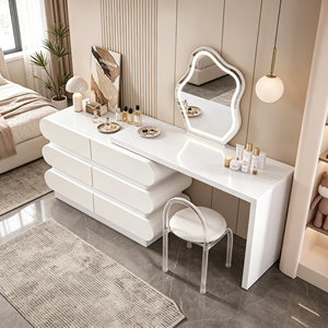 Ensemble de coiffeuse moderne avec miroir éclairé, armoire blanche et chaise en acrylique, table de maquillage pour chambre à coucher - Product Image 6
