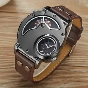 Oulm 9591 Unique Dropshipping Mens Quartz Watch Original Pu Leather Band Water Resist Auto Date Vintage Sports Wristwatch