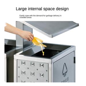 Roestvrijstalen Metalen Classificatie Vuilnisbakken Commerciële Vuilnisbak Buitenshuis Met <span class=keywords><strong>2</strong></span> Vaten Openbare Vuilnisbakken - Product Image 4