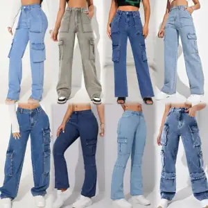 Vente en gros de pantalons pour femmes à la mode Pantalons décontractés avec logo personnalisé Cargo Boyfriend Denim Pantalons à jambes larges Jeans pour femmes Pantalons pour femmes