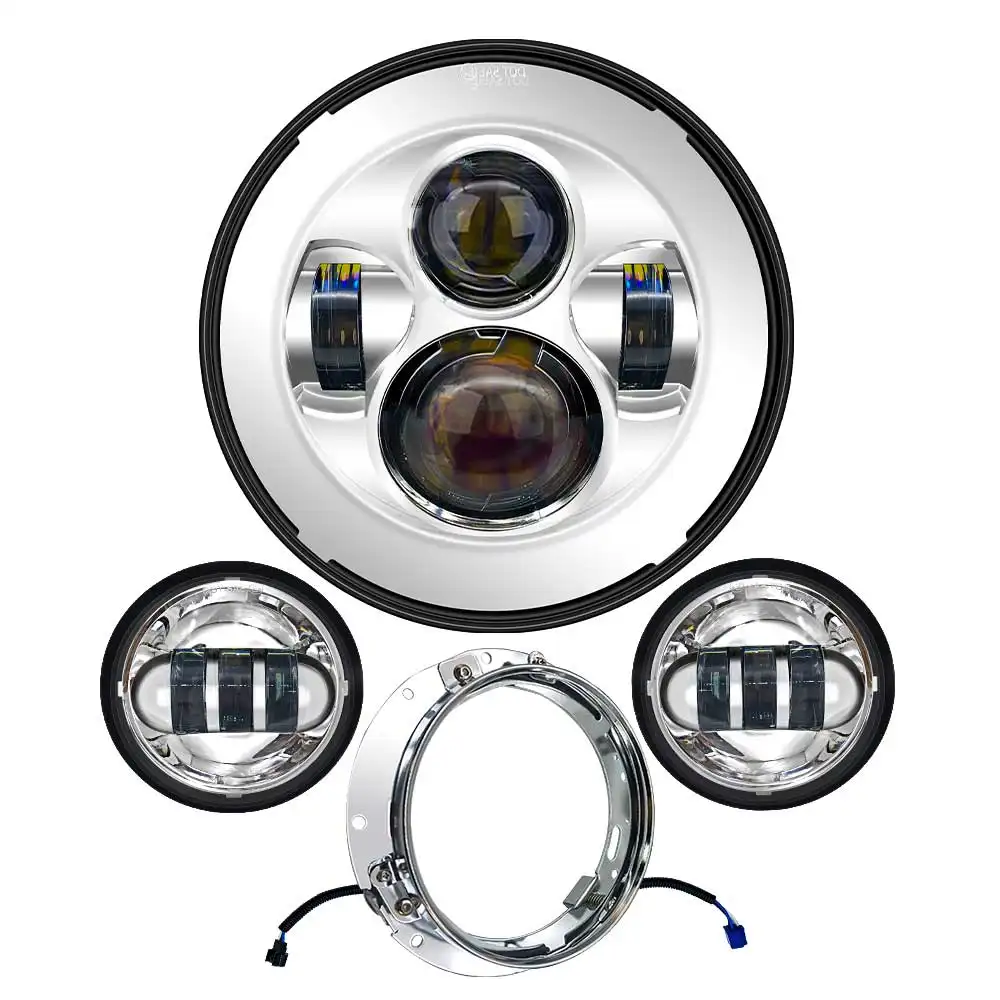 Formotorcycle Lampu LED Set H4 7 Inci Bulat Halo Lampu Depan untuk 1200 Electra Street Glide Stiker Softail Jalan Raja