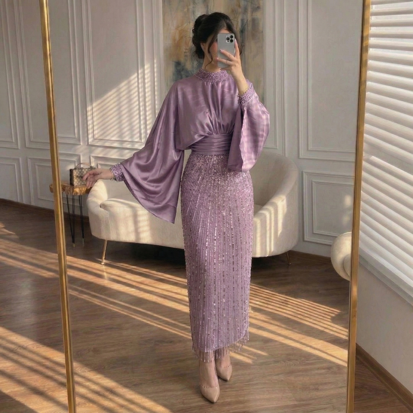 Long Gown Dress - Long Mauve Dress Elegant 2025 Design
