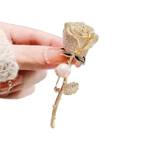 Broche de Alta Gama <span class=keywords><strong>YINI</strong></span> para Mujer, Diseño Floral Elegante, Broche Grande con Perlas de Imitación, Cristales de Estrás y Metal - Product Image 5