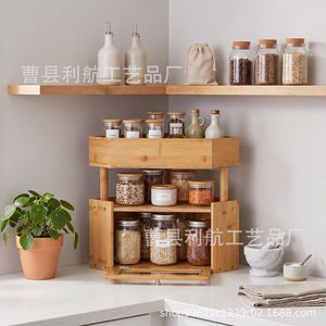Lihang Bamboo Bread Box Double Layer Kitchen Storage Corner Shelf For Food Fruit Countertop Organizer - Product Image 1