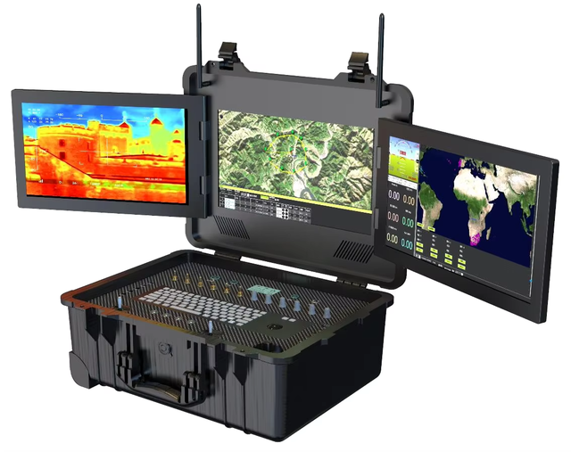 High Configuration Fpv Uav Gcs With Ultra-long Range Control System 3*17.3-inch Hd Displays Metal Keyboard