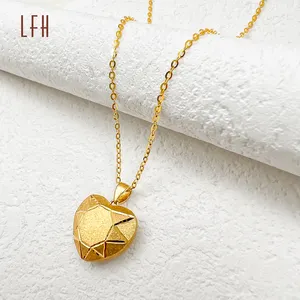 Real Pure Jewelry Chains Yellow Heart Shape Pendant Necklaces 18k Real Necklace Cuban Link Chain 18k Gold Lightweight Jewelry