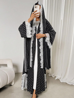 Abaya longue ample à pois et dentelle pour femme 2026, style arabe, vêtement islamique de Dubaï, robe musulmane modeste avec hijab