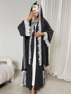 Abaya longue ample à pois et dentelle pour femme 2026, style arabe, vêtement islamique de Dubaï, robe musulmane modeste avec hijab - Product Image 5