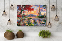 Kit de peinture au diamant rond DIY de style européen avec acrylique - 45x55cm, paysage pour décoration murale de la maison