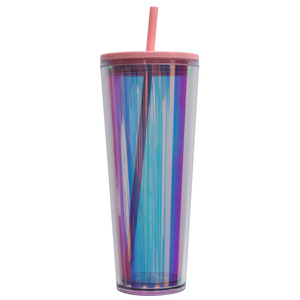 Shang Kou Ai Iridescent Double Wall Plastic Tumbler With Straw 20oz Party Drinkware Bpa Free Reusable Cup - Product Image 2