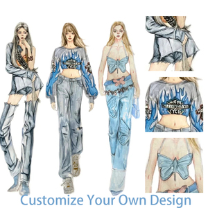 Jeans <span class=keywords><strong>slim</strong></span> taille haute pour <span class=keywords><strong>femme</strong></span>, personnalisables par le fabricant, en denim vintage, avec déchirures multicouches - Product Image 5