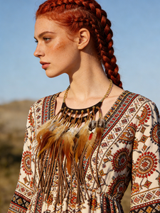 <span class=keywords><strong>Collana</strong></span> Glamour da Donna con Nappe di Piume, Design Indiano, Ciondolo Esagerato con Piume, Gioielli Pendenti - Product Image 1