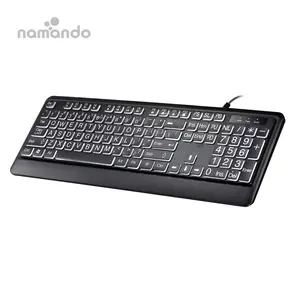USB 有线大型打印键盘白色粗体超大字母无声背光键盘，带有超大 104 键，适用于视障人士