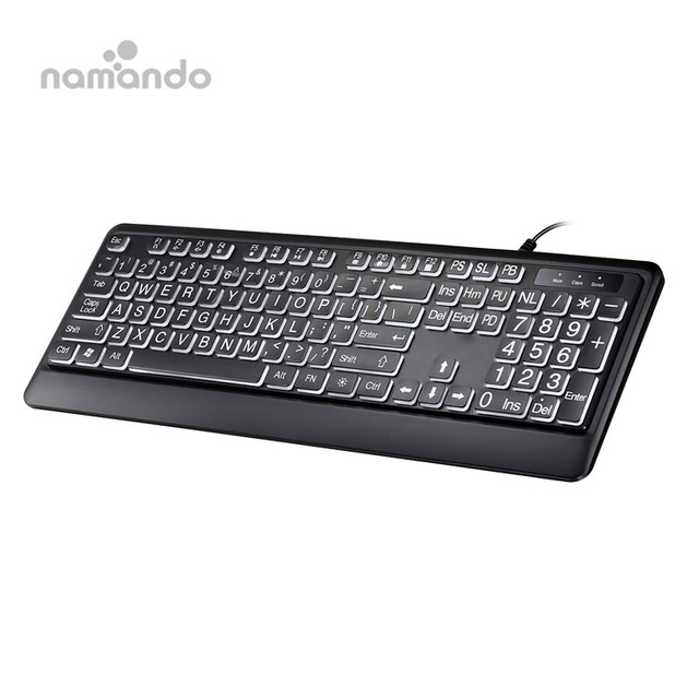 USB Wired Large Print Keyboard White Bold Jumbo Letters Silent Backlit Keyboard with Oversized 104 Keys for Visually Impaired
