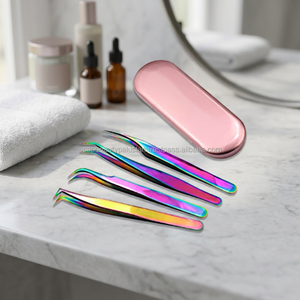 ASAP Eco-friendly Stainless Steel Eyelash Tweezers Rainbow Color 70-90 Degree Bend 10mm Length Smooth Tip Private Eyelashes - Product Image 2