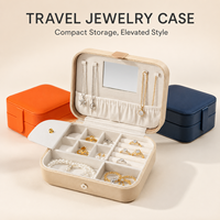 Boîte à bijoux rectangulaire de voyage en cuir PU, organiseur de bijoux portable avec miroir et compartiments, logo personnalisé OEM ODM