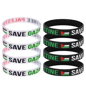 Inventario al por mayor de fábrica Color blanco negro Palestina Gaza Pulsera de silicona con precio barato