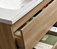 Meuble-lavabo mural moderne et peu encombrant GPSR 800 mm, design minimaliste, en bois flottant, avec vasque en céramique, écoresponsable, idéal pour projets scolaires
