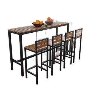 <span class=keywords><strong>Table</strong></span> et chaises <span class=keywords><strong>de</strong></span> <span class=keywords><strong>bar</strong></span> d'extérieur, imperméables, résistantes au soleil, en plastique imitation bois, <span class=keywords><strong>table</strong></span> longue pour café et chaises, tabourets muraux et <span class=keywords><strong>table</strong></span> haute - Product Image 5