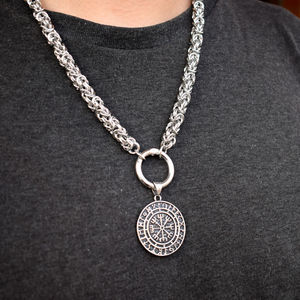 Collar Vikingo SanLan de Acero Inoxidable de 8mm con Diseño de Lobo Pagano y Brújula Vegvisir, Regalo <span class=keywords><strong>para</strong></span> Él - Product Image 3