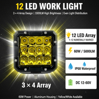 Feux de travail LED carrés de 5 pouces, 12 LED, faisceau spot, phare antibrouillard pour camion, Jeep, SUV, 4x4, accessoires tout-terrain, étanches, 12V