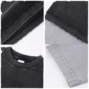 Custom Retro Acid Wash <b>Tshirt</b> Unisex Streetwear Print Graphic Double Layer O-neck <b>Long</b> Sleeve T-shirt for Men - Product Image 4