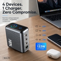 Chargeur GaN3 148W 4-en-1 avec affichage visuel de la puissance, USB-C PD pour MacBook Pro iPad iPhone, certifié CE FCC RoHS