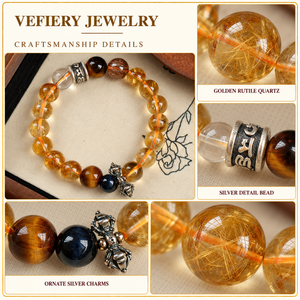 Natural Yellow Quartz Round <b>Beaded</b> Stretch <b>Bracelet</b> with Mixed Color Accents for Women Custom Jewelry Wholesale - Product Image 3