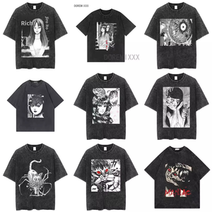 Camiseta de Manga Corta para Hombre, Estilo Retro, Desgastada, con Estampado de Dibujos Animados de <span class=keywords><strong>Tomie</strong></span> <span class=keywords><strong>Junji</strong></span> <span class=keywords><strong>Ito</strong></span>, Moderna, Hip Hop, Transpirable, 100% Algodón, Holgada - Product Image 4