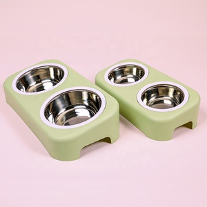 Grosir mangkuk anjing kucing Stainless Steel, aksesori hewan piaraan sederhana warna permen ganda peralatan makanan plastik mangkuk hewan peliharaan - Product Image 3