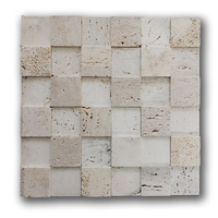 Vente en gros de mosaïques en marbre travertin beige 320x320mm, motif carré, pierre naturelle pour extérieur, salle de bain, salon, villa
