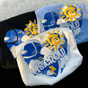 Camiseta Oversize de Alta Calidad con Estampado Puff Personalizado, Unisex, Estilo Urbano, Algodón Grueso, para Hombre, Tejido de Punto - Product Image 3