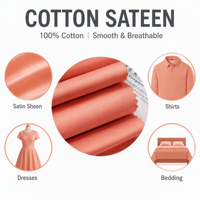 Kain Saten Katun Halus Grosir, Bernapas, 100% Katun Model Twill untuk Pakaian, Industri Tekstil Rumah, Kerajinan Bayi & Anak